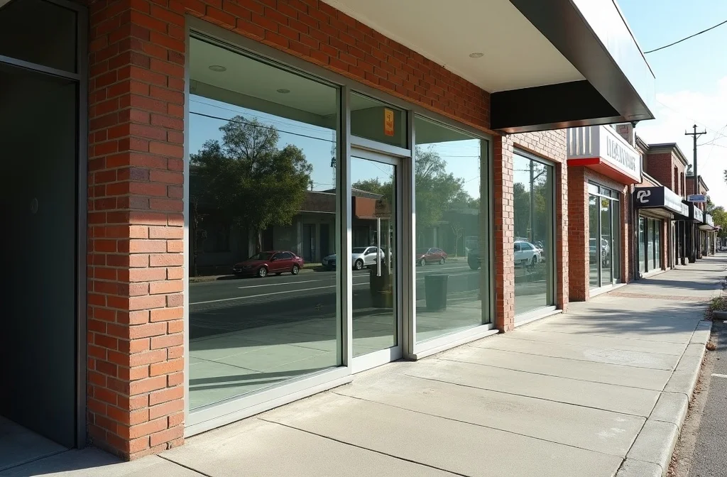 The finished re-glazed Western Sydney shopfront in clear laminated safety glass, back to trading
